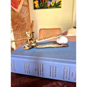 Vintage 5" SQUIRREL Golden SOLID BRASS Cast Iron Nut Cracker OLD Library Office